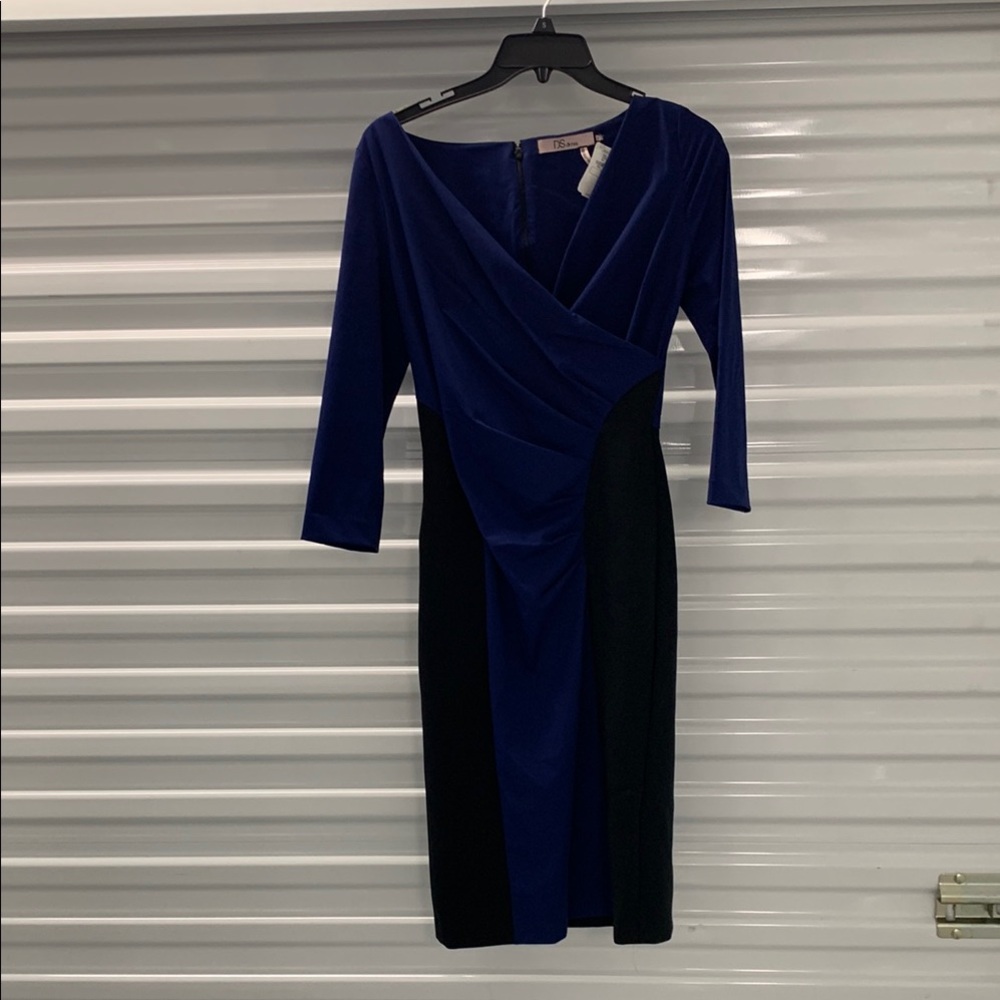 Blue Asymmetrical Ruched Sheath Dress